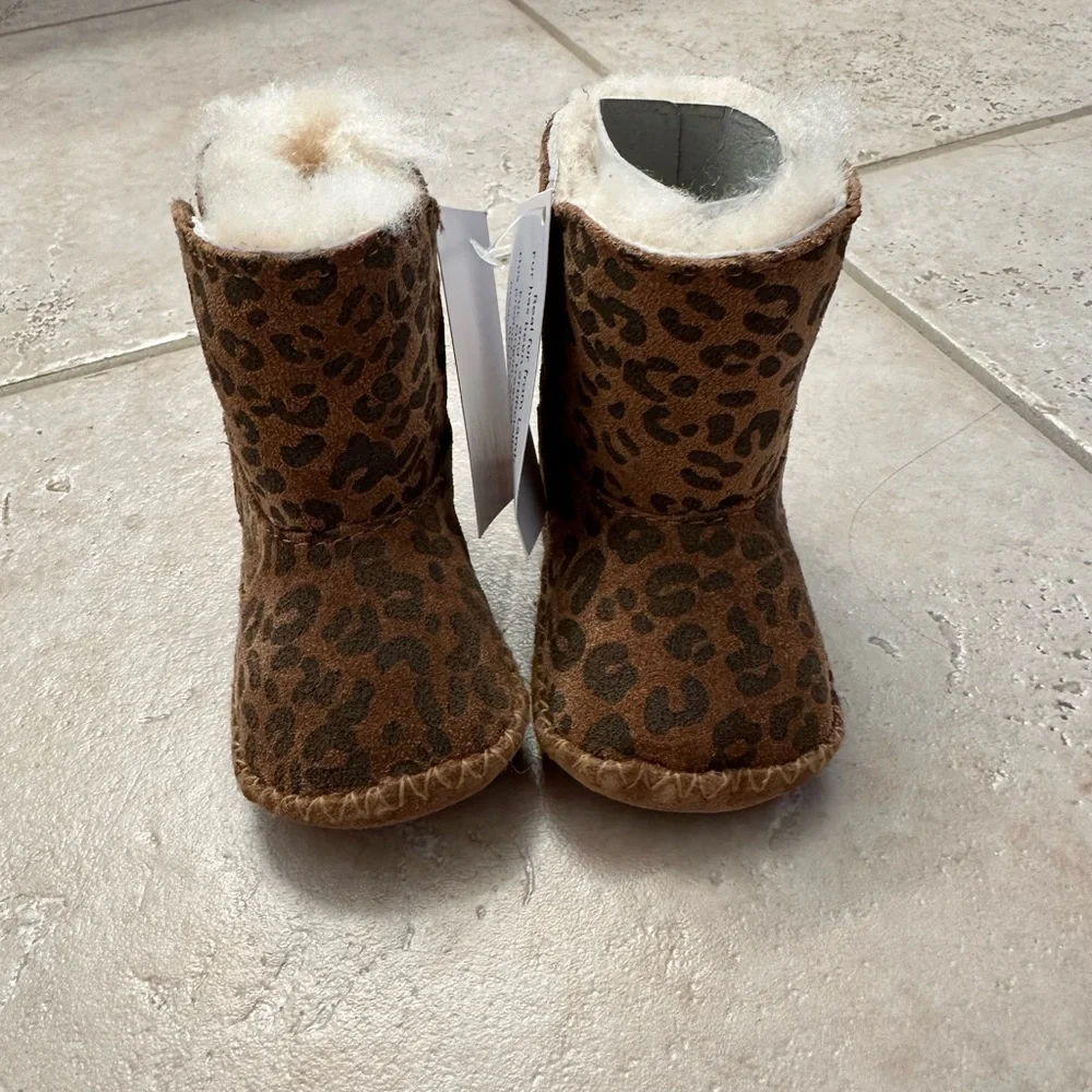 0-6 Month Kids Leopard Print Cozy Faux Fur Boots - Brown